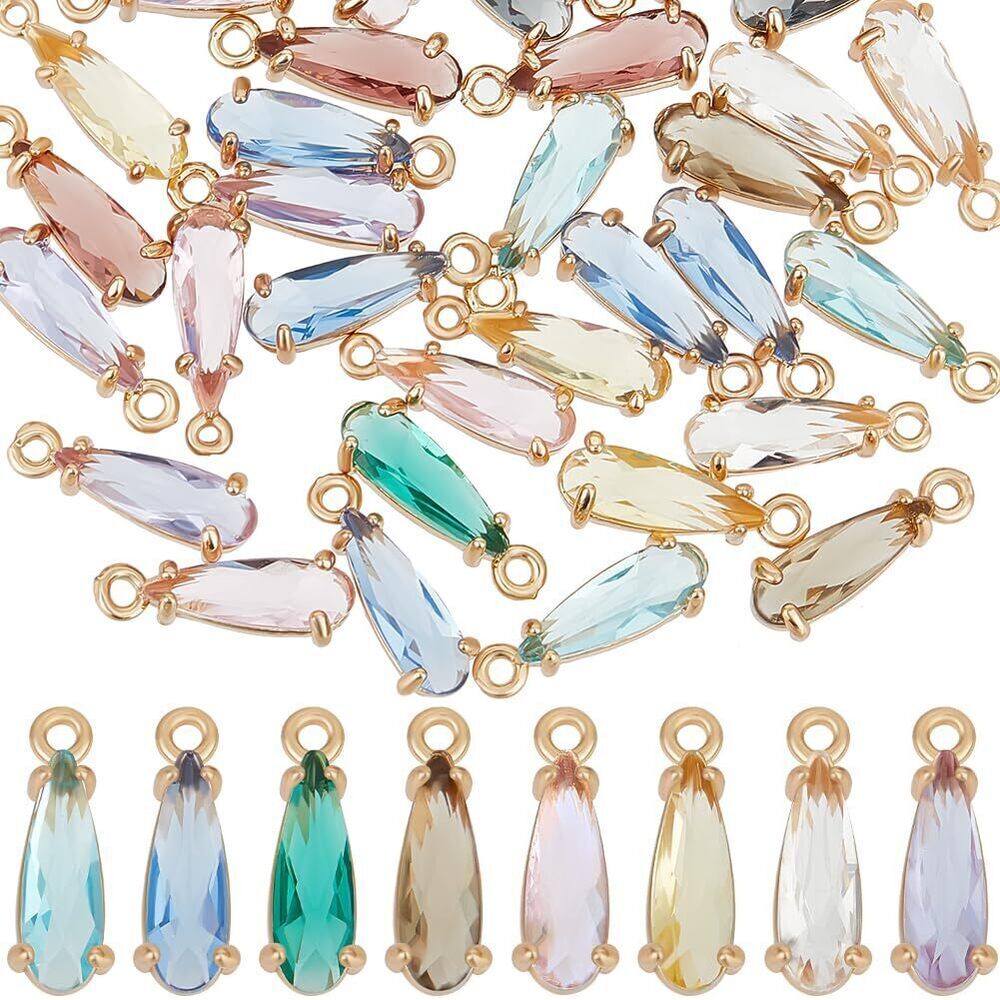 2132 1 Box 40Pcs Faceted Glass Pendants Charm Crystal Glass Dangle Bead